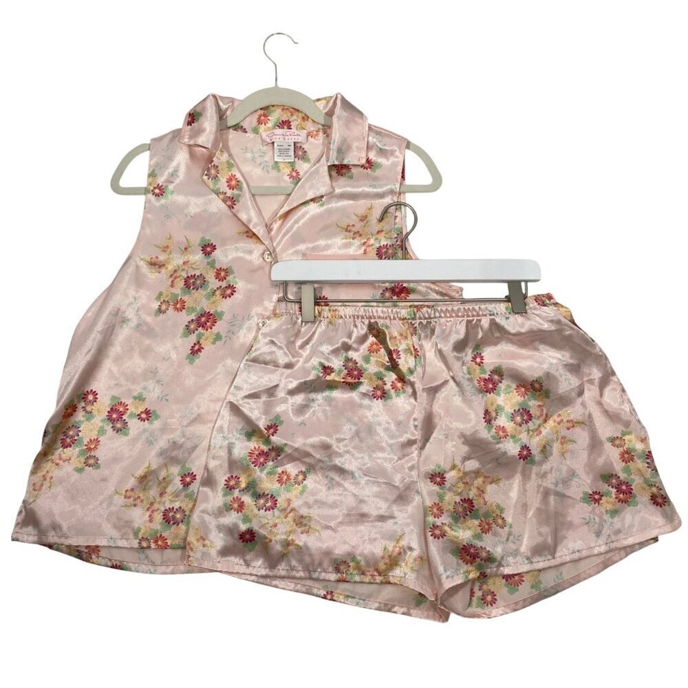 Oscar De La Renta baby Pink Label Floral Satin Pajama Set Size M feminine
